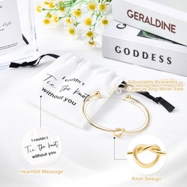 joonnair Maid of Honour Gift 8 Bridesmaid Bracelets, JGA Bracelet, Cotton Bag with Drawstring, I Couldn't Tie the Knot Without You, Bridesmaid Bracelet, Bridal Shower Gifts, Team Bride (Gold)
