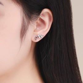 Antique Flower Stud Earrings Sterling Silver 925 Elegant Vintage Leaf Climber Crawler Earring Ear Piercing Thanksgiving Christmas Day Gifts for Women Girls