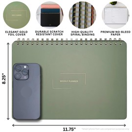 Merely Home Undated Weekly Planner | 8.25” x 11.75” Work To-Do Notebook | ADHD Academic Organizer | Multi-Layout | Men and Women Planner | College Supplies | Navy | Landscape Layout