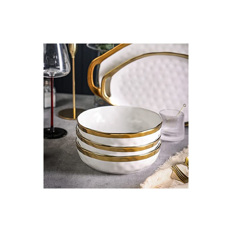 Stone Lain Florian 4-Piece Round Pasta Bowl Set, White with