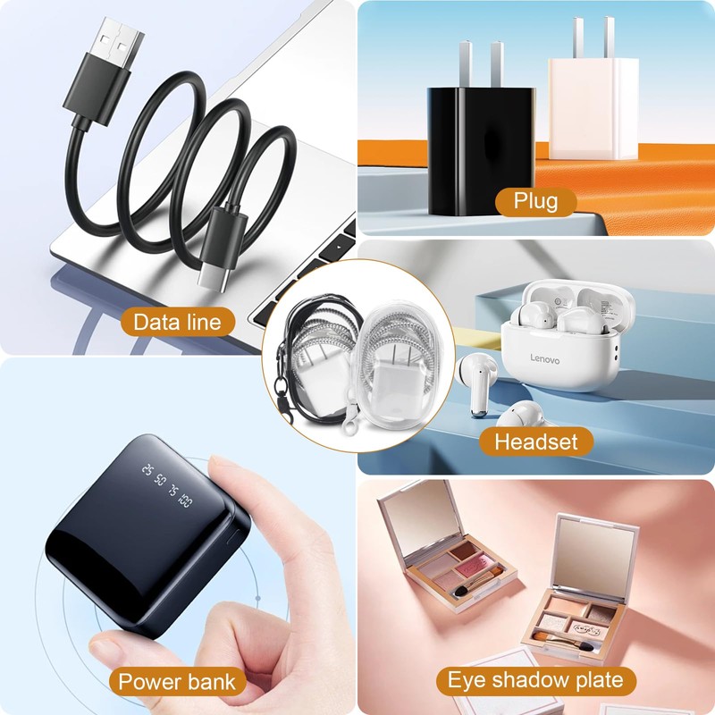 Data Cable Organizer, Transparent Cable Storage Bag with Locking Hook,