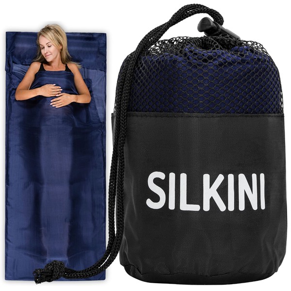 Silkini Sac de couchage compact en soie 100 % soie ultra léger, sac de couchage coutil, sac de couchage d'été, sac de couchage intérieur, petit format replié