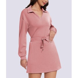 Casly Lamiit Womens 2 Piece Skort Outfits Lounge Tennis Skirt Set Workout Sweat Suit 2025 Long Sleeve Sweatshirt Spring Golf Cute Activewear Peach Pink S