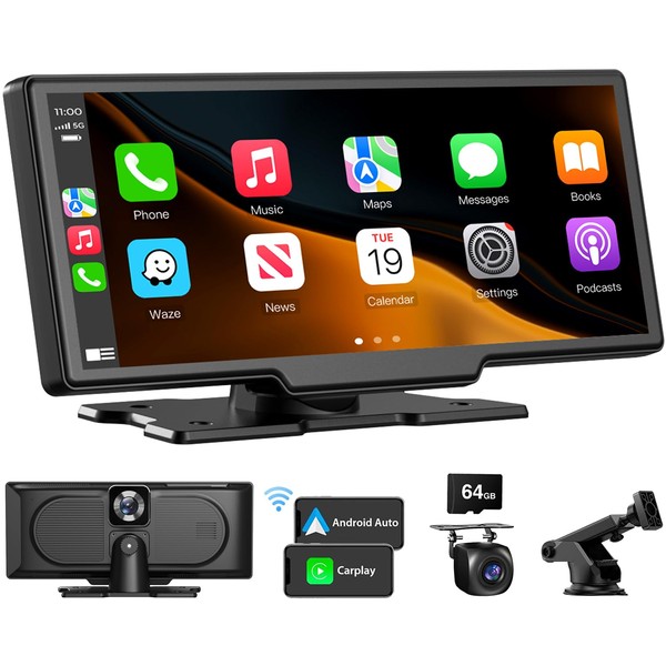 Portable Wireless CarPlay Touchscreen for Car: 4K Apple Carplay &
