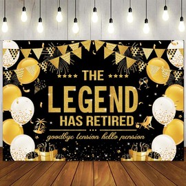 The Legend Has Retired Banner, Happy Retirement Banner Black Gold 180 x 110 cm Happy Retirement Party Decorations for Men Women, Goodbye Tension Hello Pension