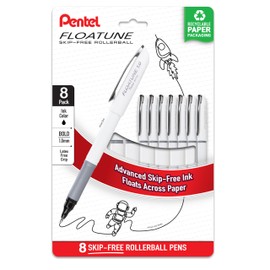 Pentel Floatune Rollerball Pen, (1.0mm), Bold Point, Black Ink, Pack of 8 (BY110PF8A)