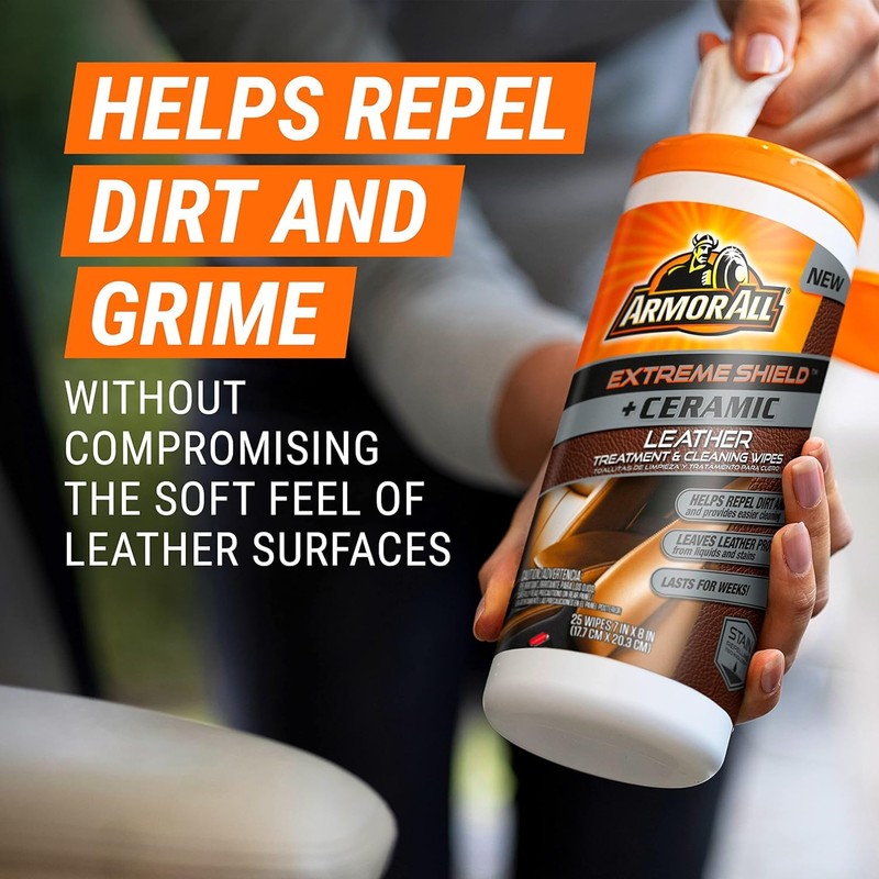 Armor All Ceramic Car Leather Cleaning Wipes, Use on Heated