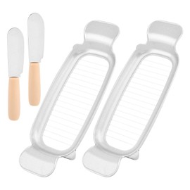 CALIDAKA Butter Slicer, 2Pcs Butter Cutter with 2Pcs Cheese Spreader, Stainless Steel Butter Slicer Cutter, Multifunctional Kitchen Food Tool for Fruit Eggs Butter Cheese(COLOR:Silver)