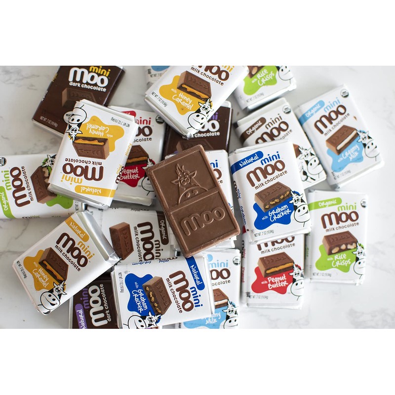 Moo Chocolates Organic Dark Chocolate Mini Bars with Salted Caramel