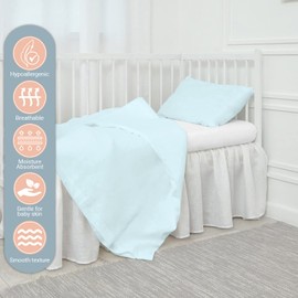 Pizuna 100% Cotton Crib Duvet Cover Baby Blue, 400 Thread Count Long Staple Cotton Duvet Cover 100x135 cm, Soft Sateen Weave Toddler Bedding Set Include 1 Duvet Cover And 1 Baby Pillow Case