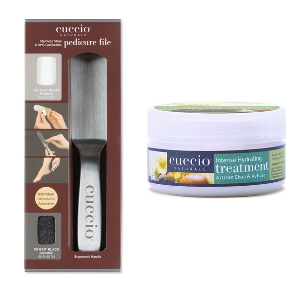 Cuccio Professional Stainless Steel Pedicure File with Artisan Shea Intense Hydrating Lotion 8oz, 2 Piece Set