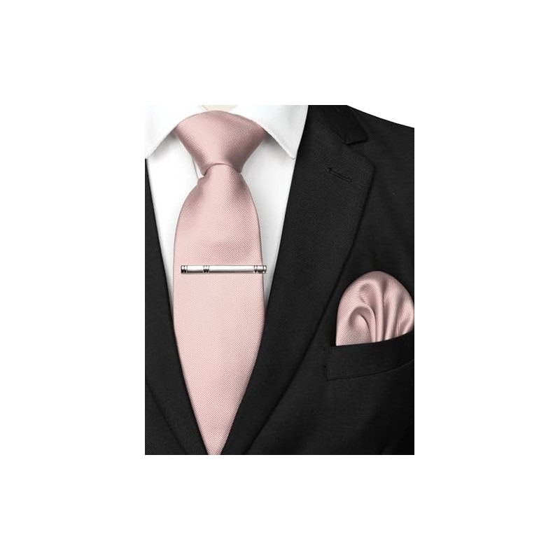 RBOCOTT Rose Gold Silk Tie and Pocket Square, Necktie Tie