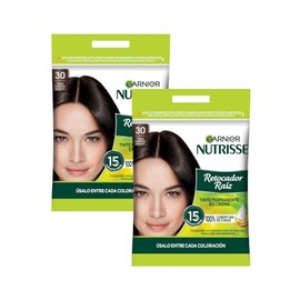 Kit Garnier Nutrisse Retocador de Raíz 3.0 Café Oscuro, Pack de 2 Unidades, 100% Cobertura de Canas, Aplicación en 15 Minutos, Tinte Permanente, Resultado Natura
