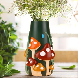 Amicera Mushroom Vase for Living Room Decoration, Colourful Mushroom Vases 20 cm, Rainbow Funky Mushroom Decor, Boho Decorative Flower Vases for Dining Table, Unique Aesthetic Garden Gifts, Green