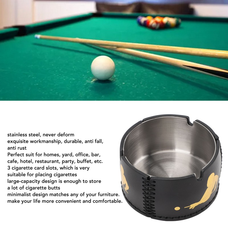 Cigar Ashtray Tabletop Round Stainless Steel Ash Tray PU Leather