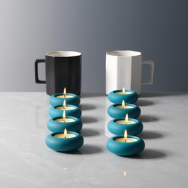 ICNBUYS Handmade Decorative Pebble Tealight Candle Holders Set of 8 - Handcrafted Home Decor Accent for Calming Earthy Aesthetic Cement Peacock Blue Diameter 2.6 inches