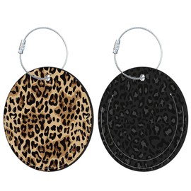 iapodiad Round Cute Luggage Tags 2 Pack Leopard Print Creative Baggage Tags,Cruise Travel Baggage Suitcases Tag with Stainless Steel Loop ID Tag Privacy Flap