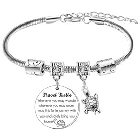 Travel Turtle Bracelet for Women Cute Turtle Charm Bracelets Travel Gifts for for Daughter Sister Best Friends Niece Birthday Gifts Tortoise Bracelet Jewellery Good Luck Charm Graduation Gifts for Her