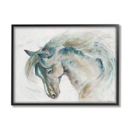 Stupell Industries Minimalist Watercolor Horse Portrait Blue Beige Third Black Framed Wall Art, 11x14