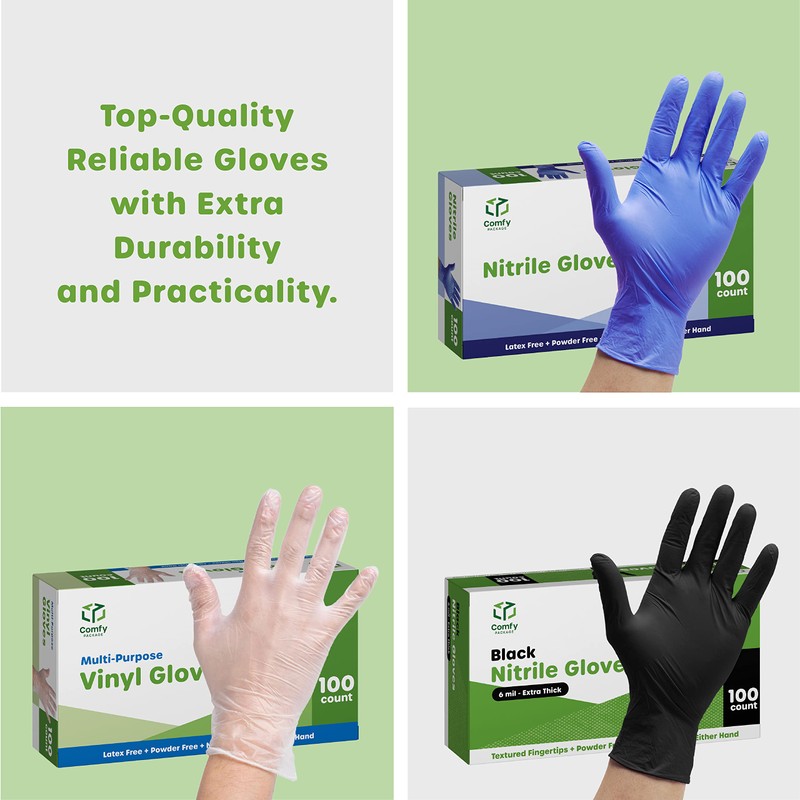 Comfy Package Synthetic Vinyl Blend Disposable Plastic Gloves [100 Count]