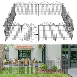 SUNLAX 5 Panels No Dig Decorative Garden Fence with Gate 12ft(L) x32in(H) Animal Barrier Fencing Metal Wire Panel Border Patio Rabbits Ground Stakes Fencing