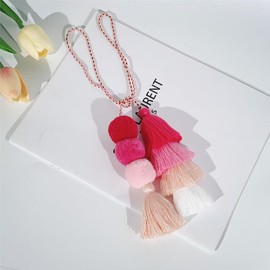 QTMY Cute Hot Pink Pom Pom Tassel Boho Bag Charm for Women Keychain Keyring Purse Handbag Decor Pendant,295-1