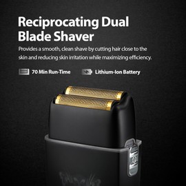 Savage Foil Shaver for Men, Professional Reciprocating Dual Blade Double Gold Foil Shaver, Hypoallergenic, 3.7V Rechargeable 90 Minute Runtime, Plug and Play, Metal Body with Panther Kyoto Design