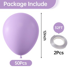 KALOR 12 Inch Pastel Purple Balloons, 50 Pcs Latex Helium Macaron Balloons for Kid's Birthday Party, Baby Shower, Wedding, Graduate Party Decorations