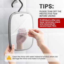 TAILI Shower Mirror, Hanging Fogless Shaving Mirror for Travel Camping, Removable Fog Free Shave for Wall, Shower Accessories, Bathroom, Portable, Shatterproof, Gift for Men Black