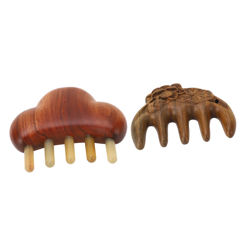 Sandalwood Massaging Comb Lotus Ox Horn Shape Reduce Pressure Wide