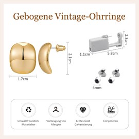TONAUP Chunky Earrings Dupes Women's Earrings Drop Gold with 2 Pieces Piercing Gun, Hypoallergenic High End French Metallic Style Chunky Earrings Gold for Women, Zinc