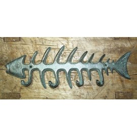Vintage Cast Iron Skeleton Fish Towel Hanger Coat Hooks Hat Hook, Key Rack Hunting Camp