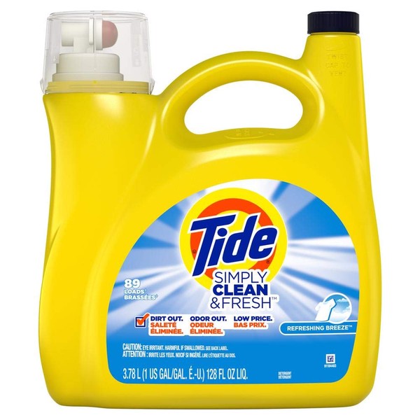 Tide Simply Clean & Fresh Liquid Laundry Detergent, Refreshing Breeze, 128 fl oz (3.78 L)