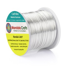 Mandala Crafts 14 Gauge Anodized Aluminum Craft Wire for Jewelry Making - 60 FT Colored Flexible Silver Tone Wire - Bendable for Bonsai Armature Crafting Sculpting