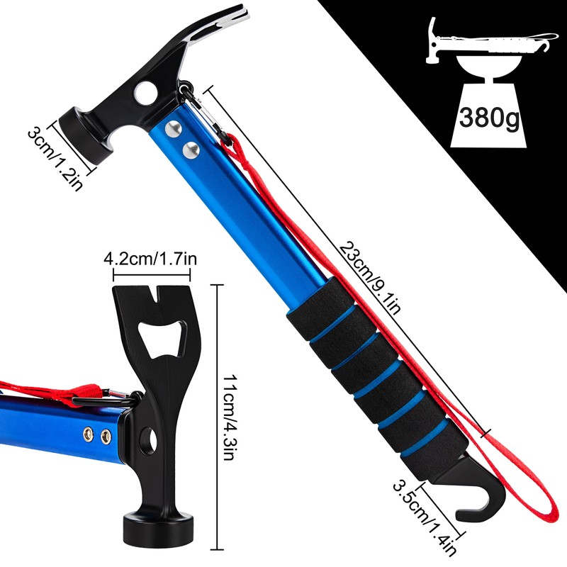 AYMQC Tent Hammer Lightweight Aluminium Camping Hammer with Hook Multifunctional