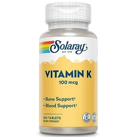Solaray Vitamin K-1 100mcg | Healthy Bone Structure, Blood Clotting, Protein Synthesis Support | Non-GMO, Vegan & Lab Verified | 100 Tablets