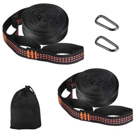 Pack of 2 Hammock Attachments, 3 m x 2.5 cm, Attachment Rope for Hammock with 11 Loops, Hammock Suspension with 2 Black Hook Carabiners for Hammock, Hanging Chair, Swing, Camping, Outdoor