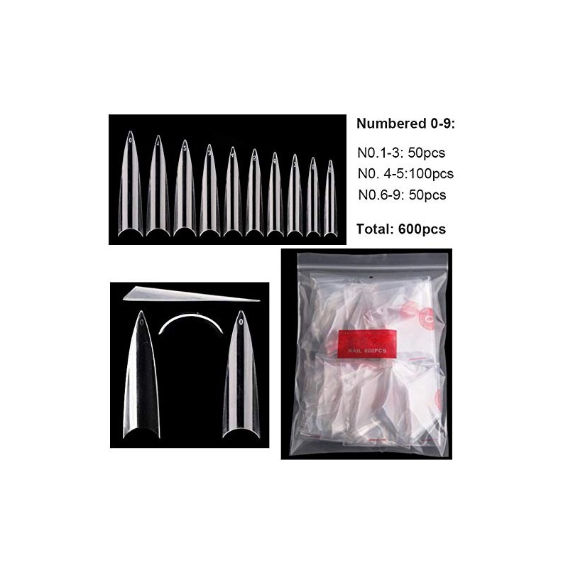 Mwoot 600 Pieces Long Stiletto Nail Tips, Sharp Ending Artificial