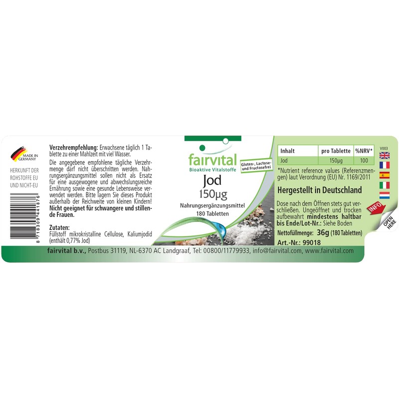 180 Tablets, Vegetarian Tablets Hochdosiert 150 mcg Iodine (Potassium Iodide)