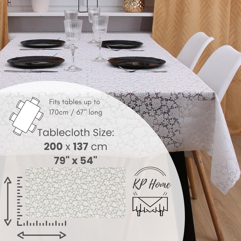 KP HOME Lace Embroidery - Waterproof Wipe Clean Tablecloth Rectangular