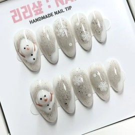 Cozy Snowman Handmade Nail Tips - Short Ballerina / 포근포근 스노우맨 수제네일팁 - 숏발레리나
