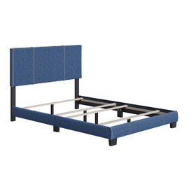 Boyd Sleep Lucena Platform Bed Frame with Fabric Upholstered Adjustable Headboard and Wooden Slats Supports, Box Spring Required: Linen, Blue, Queen