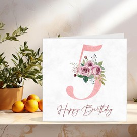 5th Birthday Card for Girls - Floral 5th Birthday Cards for 5 year old Daughter girl Five, Fifth Granddaughter Sister Niece cousin