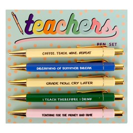 Luwrevc Funny Pens, Inspirational Teachers Pen Set, Swear Word Daily Pen Set, Daily Ballpoint Pen with Black Ink, Retractable Funny Pens with Sayings for Adult Coworkers Office Gifts Supplies (5pcs)