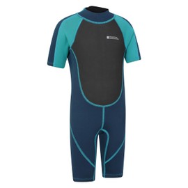 Mountain Warehouse Junior Kids Shorty Wetsuit - 2.5mm Thickness, Neoprene Kids Wetsuit, Flat Seams Childrens Wetsuit, Adjustable Neck Swimming Suit - For Spring, Summer Teal 13 Years