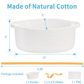 ABenkle Small Basket with Gift Bag and Ribbons, 12"x 8" x 5" Cute Small Woven Basket, Rope Shelf Toys Storage Basket with Handle, Decorative Empty Gift Basket