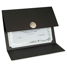 St. James Elite Medallion Fold Certificate Holders with Silver Medallion - 12.5" (317.5 mm) x 9.3" (235 mm) - Linen - 5 / Pack - Black