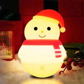Colorful Life Rechargeable Snowman Silicone Night Light: Pat-Activated Soft LED Ambient Lamp for Kids Room, Bedroom & Nursery, Cute Bedside Light Ideal for Christmas & Holiday Gifts