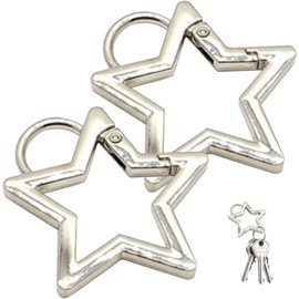 2Pcs Silver Star Carabiner Clip,Star Keychain Metal Star Key Ring Heavy Duty Star Keychain Clip Polished Cute Carabiner for Sports and Outdoors Craft Making Locking Carabiners Accessory