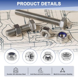 M METERXITY 50-Pack Nylon Insert Hex Lock Nuts, M8 x 1.25mm Thread 304 Stainless Steel Self-Locking Locknuts Hexagon Nut Metric Nuts for Machinery/Home Repair/Industrial Fasteners